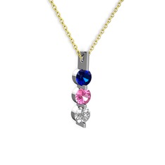 Trinity Taşlı Kolye - Lab safir, pembe kuvars ve swarovski 925 ayar gümüş kolye (40 cm altın rolo zincir) #vn6pfy