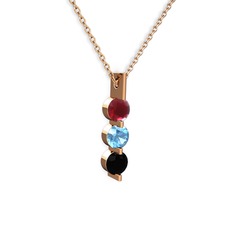 Trinity Taşlı Kolye - Kök yakut, akuamarin ve siyah zirkon 8 ayar rose altın kolye (40 cm rose altın rolo zincir) #vpk68i