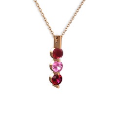 Trinity Taşlı Kolye - Kök yakut, pembe kuvars ve rodolit garnet 8 ayar rose altın kolye (40 cm rose altın rolo zincir) #w031on