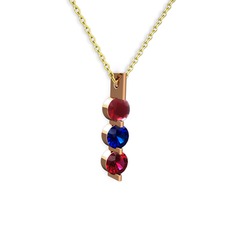 Kök yakut, lab safir ve rodolit garnet 925 ayar rose altın kaplama gümüş kolye (40 cm altın rolo zincir)