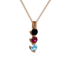 Trinity Taşlı Kolye - Siyah zirkon, rodolit garnet ve akuamarin 8 ayar rose altın kolye (40 cm rose altın rolo zincir) #wawtgd