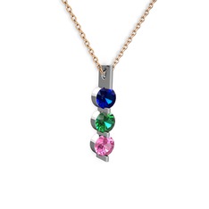 Trinity Taşlı Kolye - Lab safir, yeşil kuvars ve pembe kuvars 925 ayar gümüş kolye (40 cm rose altın rolo zincir) #wkhl70