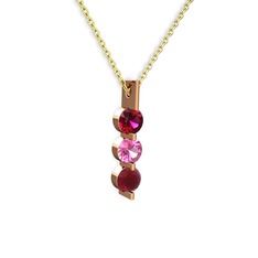 Trinity Taşlı Kolye - Rodolit garnet, pembe kuvars ve kök yakut 8 ayar rose altın kolye (40 cm gümüş rolo zincir) #wmkoy5