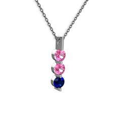 Pembe kuvars ve lab safir 8 ayar beyaz altın kolye (40 cm gümüş rolo zincir)