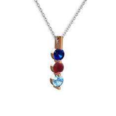 Trinity Taşlı Kolye - Lab safir, kök yakut ve akuamarin 14 ayar rose altın kolye (40 cm gümüş rolo zincir) #wqr7vy