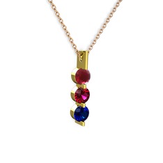 Kök yakut, rodolit garnet ve lab safir 14 ayar altın kolye (40 cm rose altın rolo zincir)