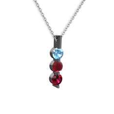 Trinity Taşlı Kolye - Akuamarin, kök yakut ve rodolit garnet 925 ayar siyah rodyum kaplama gümüş kolye (40 cm beyaz altın rolo zincir) #wrdgcb