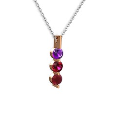 Trinity Taşlı Kolye - Ametist, rodolit garnet ve kök yakut 8 ayar rose altın kolye (40 cm beyaz altın rolo zincir) #wtgmxe