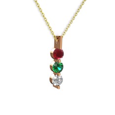 Trinity Taşlı Kolye - Kök yakut, yeşil kuvars ve swarovski 14 ayar rose altın kolye (40 cm gümüş rolo zincir) #wv1nen
