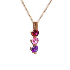 Trinity Taşlı Kolye - Rodolit garnet, pembe kuvars ve ametist 8 ayar rose altın kolye (40 cm rose altın rolo zincir) #wwfdkt