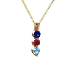 Trinity Taşlı Kolye - Lab safir, kök yakut ve akuamarin 8 ayar rose altın kolye (40 cm gümüş rolo zincir) #wwr008