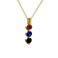 Kök yakut, lab safir ve siyah zirkon 925 ayar altın kaplama gümüş kolye (40 cm altın rolo zincir)