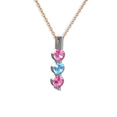 Trinity Taşlı Kolye - Pembe kuvars ve akuamarin 8 ayar beyaz altın kolye (40 cm rose altın rolo zincir) #x3qtw8