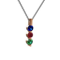 Trinity Taşlı Kolye - Lab safir, kök yakut ve yeşil kuvars 14 ayar rose altın kolye (40 cm gümüş rolo zincir) #x3theb