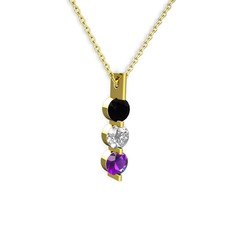 Trinity Taşlı Kolye - Siyah zirkon, swarovski ve ametist 925 ayar altın kaplama gümüş kolye (40 cm gümüş rolo zincir) #x4hk02