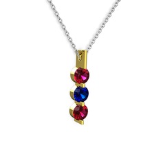 Trinity Taşlı Kolye - Rodolit garnet ve lab safir 14 ayar altın kolye (40 cm beyaz altın rolo zincir) #x5hmjk