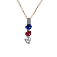 Trinity Taşlı Kolye - Lab safir, rodolit garnet ve swarovski 14 ayar beyaz altın kolye (40 cm rose altın rolo zincir) #x67jug