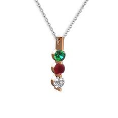Trinity Taşlı Kolye - Yeşil kuvars, kök yakut ve swarovski 14 ayar rose altın kolye (40 cm gümüş rolo zincir) #x7llsx