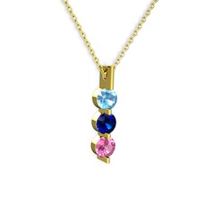 Akuamarin, lab safir ve pembe kuvars 8 ayar altın kolye (40 cm altın rolo zincir)