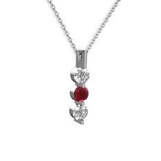 Trinity Taşlı Kolye - Swarovski ve kök yakut 8 ayar beyaz altın kolye (40 cm gümüş rolo zincir) #xixui2