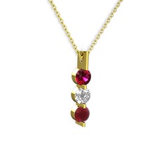Rodolit garnet, swarovski ve kök yakut 8 ayar altın kolye (40 cm altın rolo zincir)