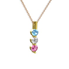 Trinity Taşlı Kolye - Akuamarin, swarovski ve pembe kuvars 8 ayar altın kolye (40 cm gümüş rolo zincir) #xq8y7p