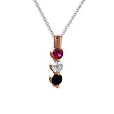 Trinity Taşlı Kolye - Rodolit garnet, swarovski ve siyah zirkon 14 ayar rose altın kolye (40 cm gümüş rolo zincir) #xssmct