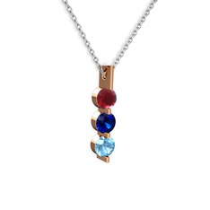 Kök yakut, lab safir ve akuamarin 925 ayar rose altın kaplama gümüş kolye (40 cm gümüş rolo zincir)