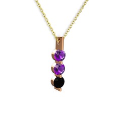 Ametist ve siyah zirkon 8 ayar rose altın kolye (40 cm altın rolo zincir)