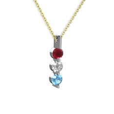Trinity Taşlı Kolye - Kök yakut, swarovski ve akuamarin 925 ayar gümüş kolye (40 cm gümüş rolo zincir) #xzkyfp