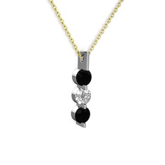 Siyah zirkon ve swarovski 8 ayar beyaz altın kolye (40 cm altın rolo zincir)