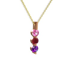 Trinity Taşlı Kolye - Pembe kuvars, kök yakut ve ametist 925 ayar rose altın kaplama gümüş kolye (40 cm gümüş rolo zincir) #y2dmzz