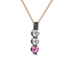 Trinity Taşlı Kolye - Swarovski ve pembe kuvars 925 ayar siyah rodyum kaplama gümüş kolye (40 cm gümüş rolo zincir) #ydcp3e