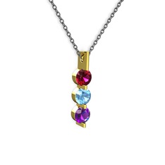 Trinity Taşlı Kolye - Rodolit garnet, akuamarin ve ametist 8 ayar altın kolye (40 cm gümüş rolo zincir) #yi8912