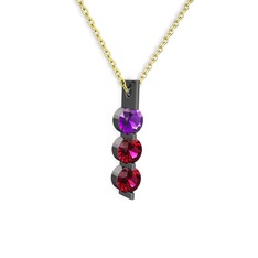 Ametist ve rodolit garnet 925 ayar siyah rodyum kaplama gümüş kolye (40 cm gümüş rolo zincir)