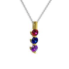 Rodolit garnet, lab safir ve ametist 14 ayar altın kolye (40 cm beyaz altın rolo zincir)