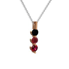 Siyah zirkon, kök yakut ve rodolit garnet 8 ayar rose altın kolye (40 cm gümüş rolo zincir)