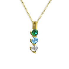 Yeşil kuvars, akuamarin ve swarovski 925 ayar altın kaplama gümüş kolye (40 cm altın rolo zincir)