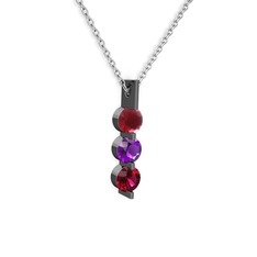 Trinity Taşlı Kolye - Kök yakut, ametist ve rodolit garnet 925 ayar siyah rodyum kaplama gümüş kolye (40 cm beyaz altın rolo zincir) #ymsfpt