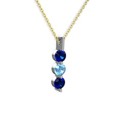 Trinity Taşlı Kolye - Lab safir ve akuamarin 925 ayar gümüş kolye (40 cm altın rolo zincir) #yntgrf