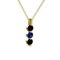 Siyah zirkon ve lab safir 925 ayar altın kaplama gümüş kolye (40 cm altın rolo zincir)
