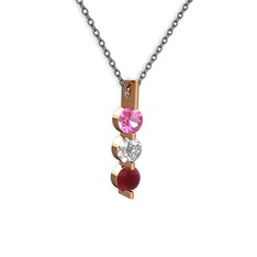 Trinity Taşlı Kolye - Pembe kuvars, swarovski ve kök yakut 925 ayar rose altın kaplama gümüş kolye (40 cm gümüş rolo zincir) #ywnxvs