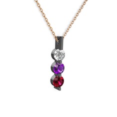 Swarovski, ametist ve rodolit garnet 925 ayar siyah rodyum kaplama gümüş kolye (40 cm gümüş rolo zincir)
