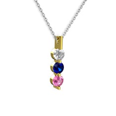 Swarovski, lab safir ve pembe kuvars 8 ayar altın kolye (40 cm beyaz altın rolo zincir)