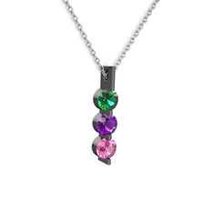 Trinity Taşlı Kolye - Yeşil kuvars, ametist ve pembe kuvars 925 ayar siyah rodyum kaplama gümüş kolye (40 cm beyaz altın rolo zincir) #z3usc3