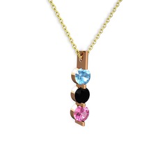 Trinity Taşlı Kolye - Akuamarin, siyah zirkon ve pembe kuvars 925 ayar rose altın kaplama gümüş kolye (40 cm gümüş rolo zincir) #z4fxbb