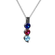 Lab safir, rodolit garnet ve akuamarin 925 ayar siyah rodyum kaplama gümüş kolye (40 cm gümüş rolo zincir)