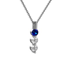 Trinity Taşlı Kolye - Lab safir ve swarovski 14 ayar beyaz altın kolye (40 cm gümüş rolo zincir) #z5sgsf