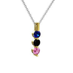 Trinity Taşlı Kolye - Lab safir, siyah zirkon ve pembe kuvars 8 ayar altın kolye (40 cm gümüş rolo zincir) #z5t9nl