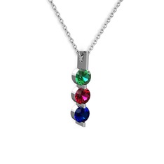 Yeşil kuvars, rodolit garnet ve lab safir 8 ayar beyaz altın kolye (40 cm beyaz altın rolo zincir)